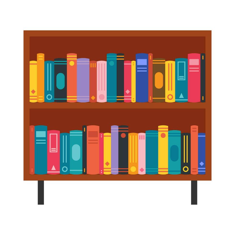 Shelf full of books flat illustration vector