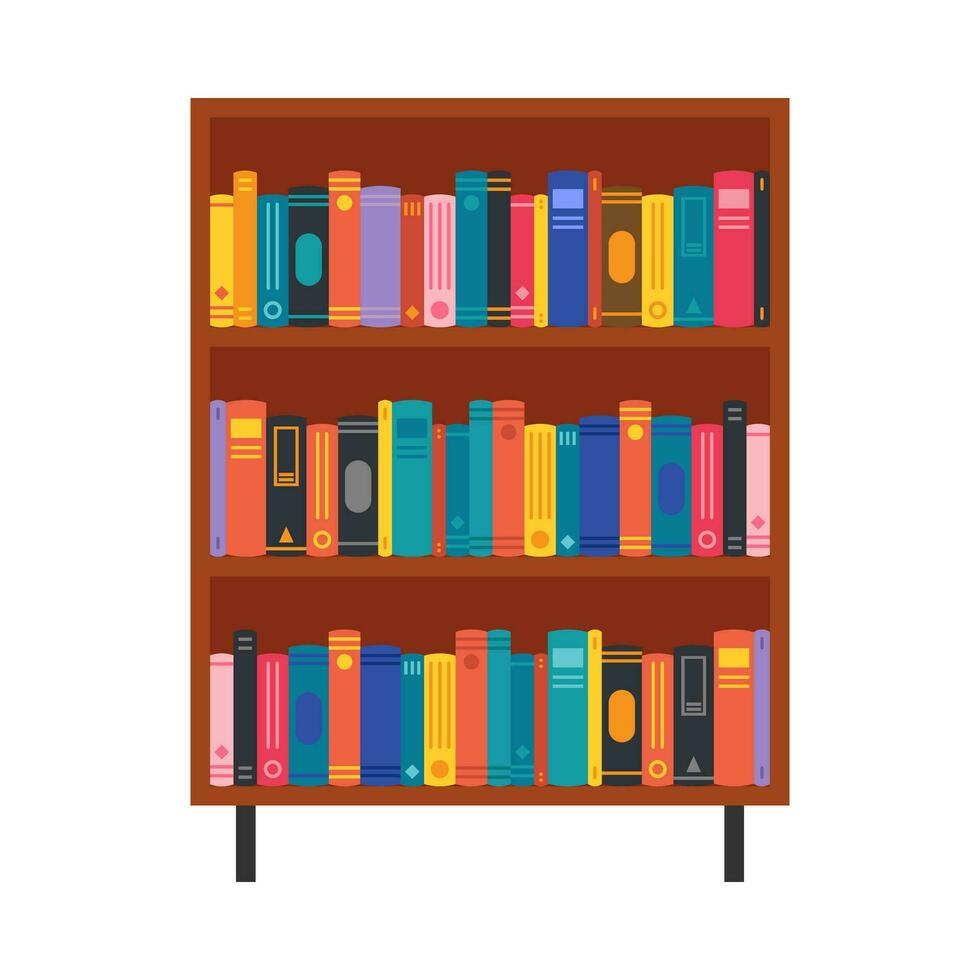 Shelf full of books flat illustration vector