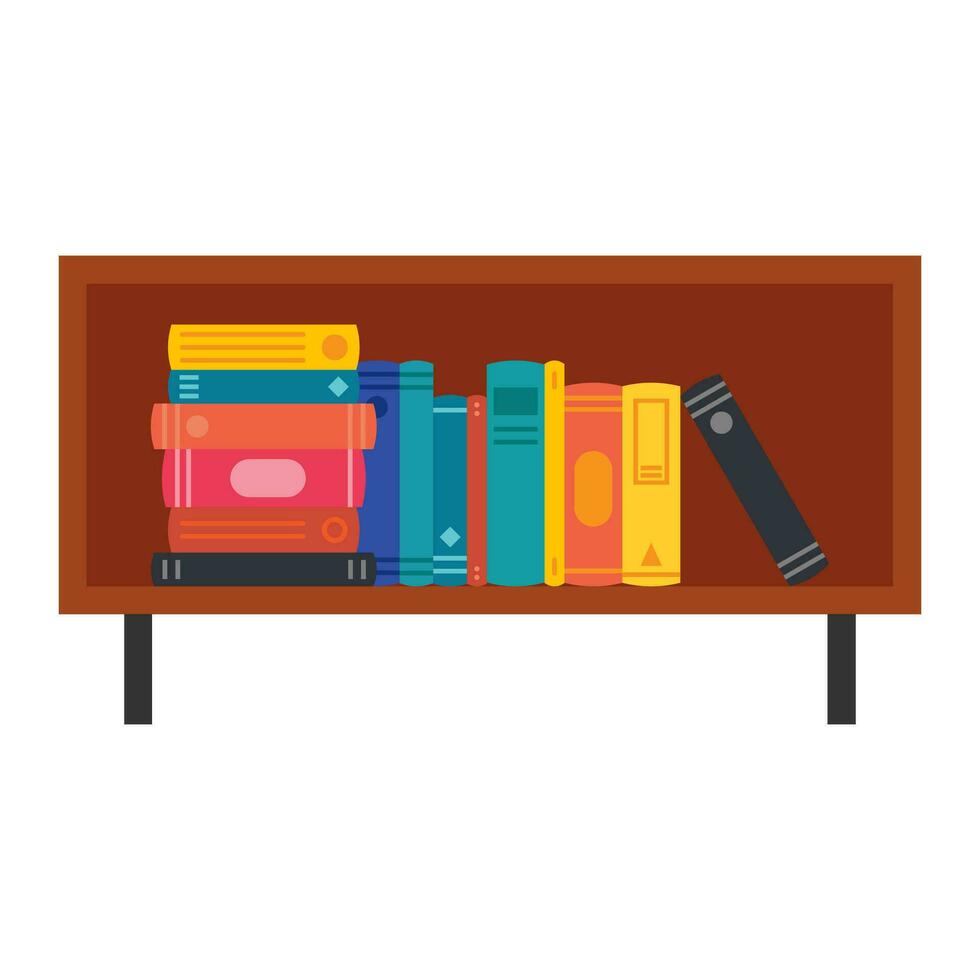 Shelf full of books flat illustration vector