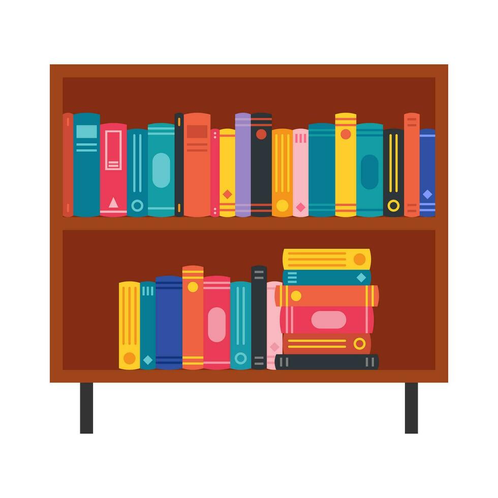 estante lleno de libros plano ilustración vector