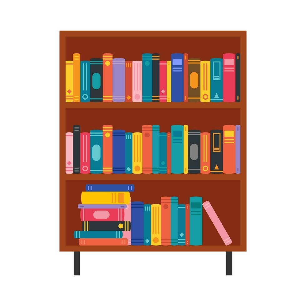 Shelf full of books flat illustration vector