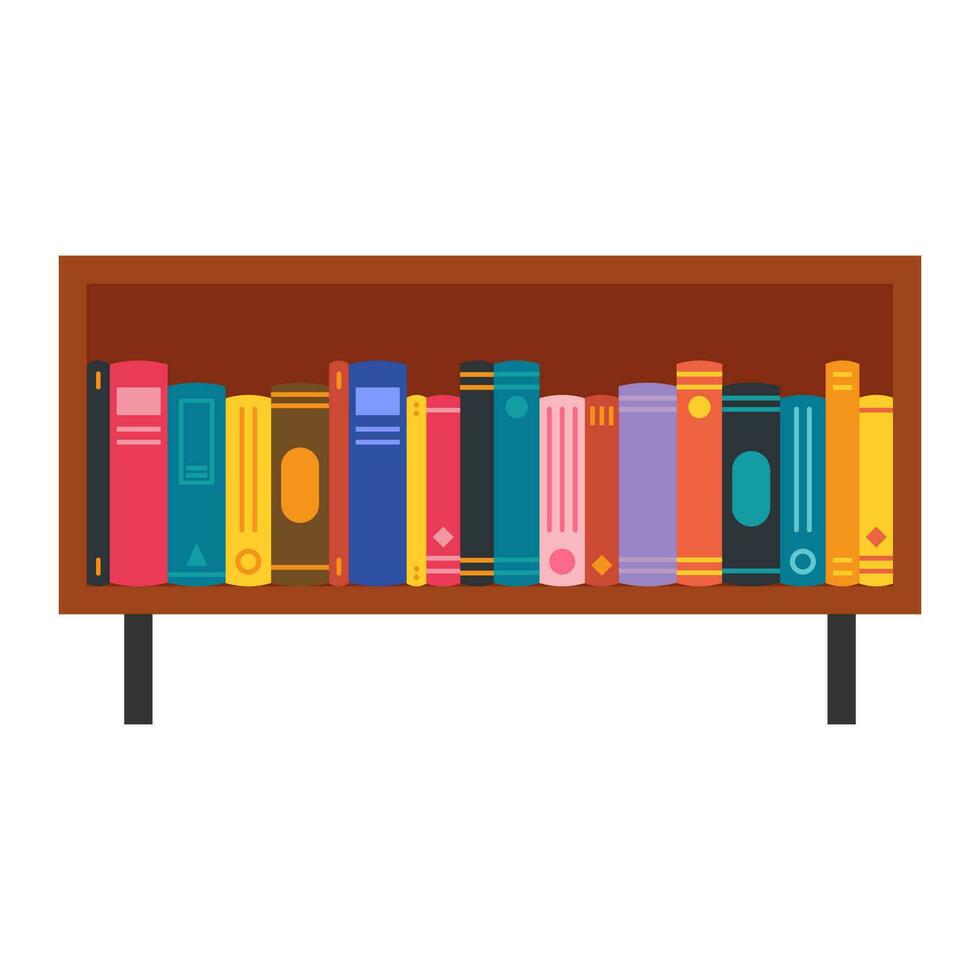 Shelf full of books flat illustration vector