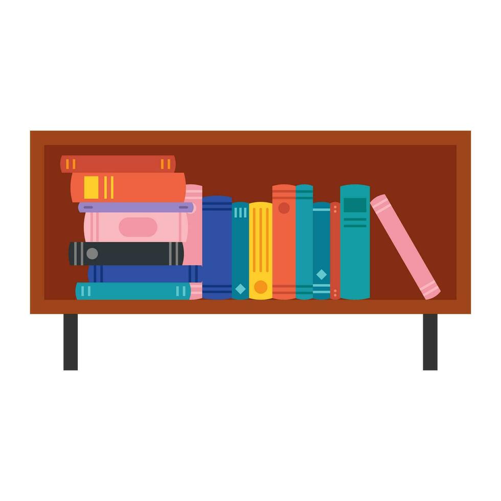 Shelf full of books flat illustration vector