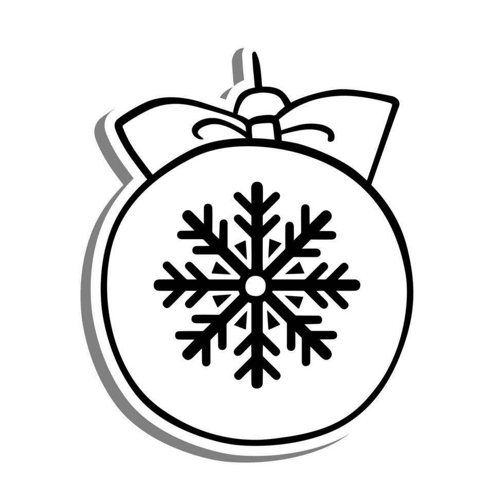 Snowflake Christmas Ball Outline on white silhouette and gray shadow. Hand drawn cartoon style. Vector illustration for decorate and any design.