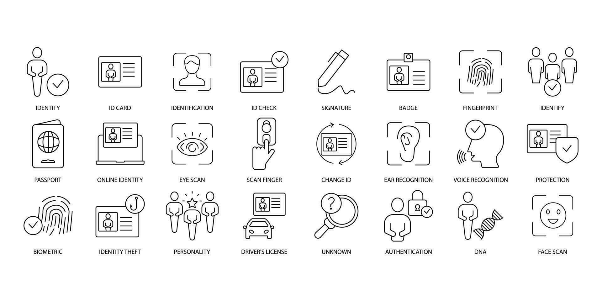 Identity icons set. Set of editable stroke icons.Vector set of Identity vector