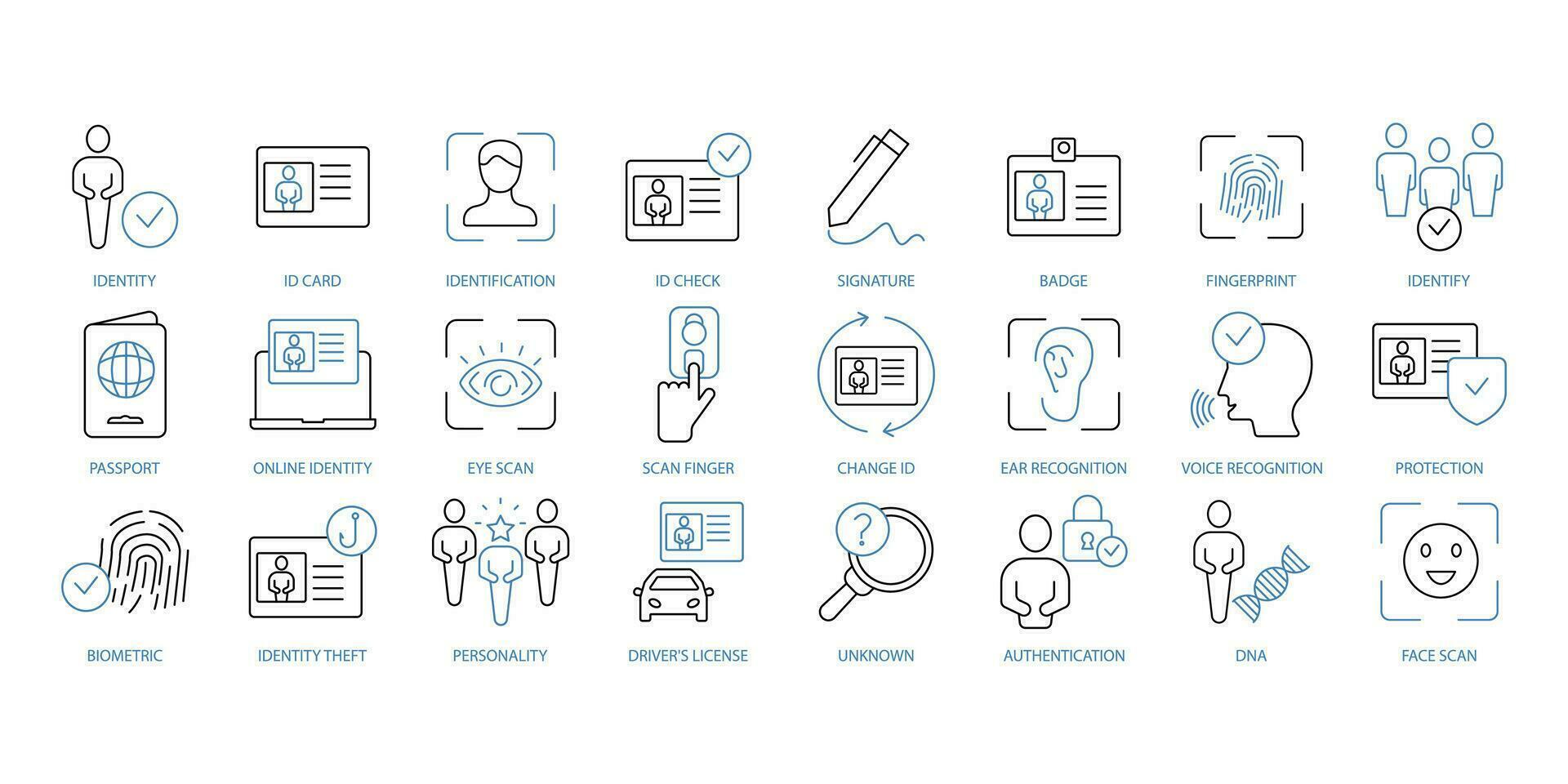 Identity icons set. Set of editable stroke icons.Vector set of Identity vector
