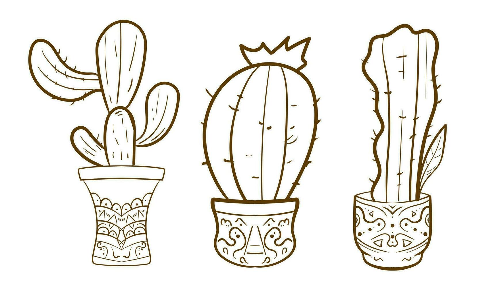 mano dibujado contorno cactus colocar. cactus plantas naturaleza elementos cactus contorno bosquejo. cactus dibujo. cactus plantas línea Arte antecedentes. vector