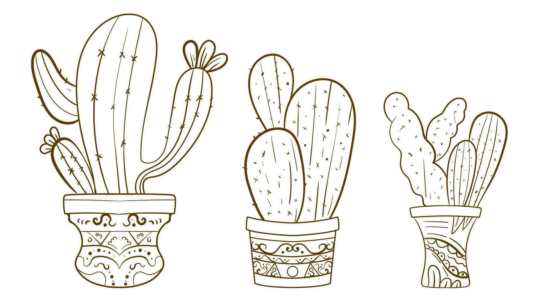 mano dibujado contorno cactus colocar. cactus plantas naturaleza elementos cactus contorno bosquejo. cactus dibujo. cactus plantas línea Arte antecedentes. vector