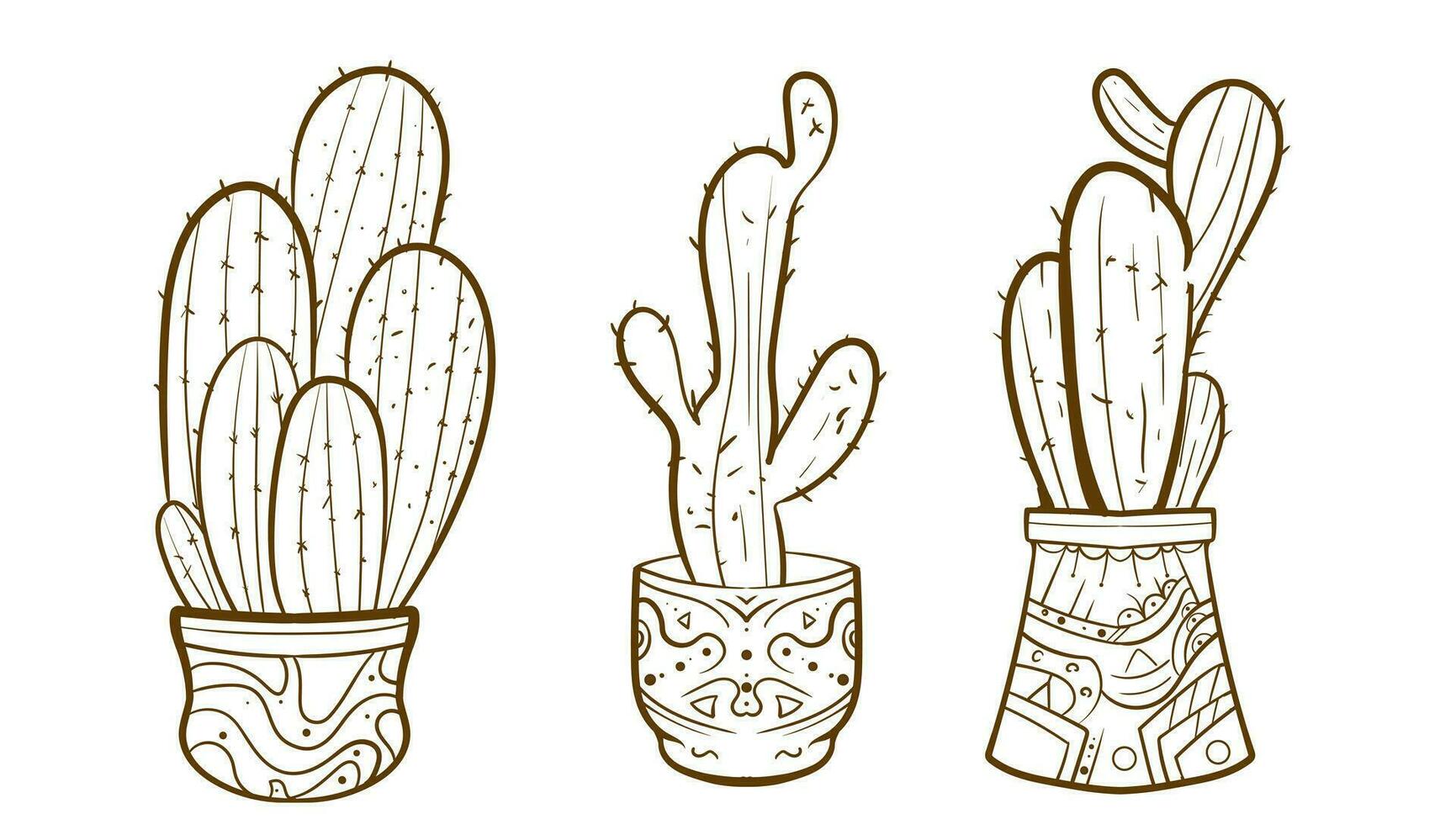 Hand drawn outline cactus set. Cactus plants nature elements cactus outline sketch. cactus drawing. cactus plants line art background. vector