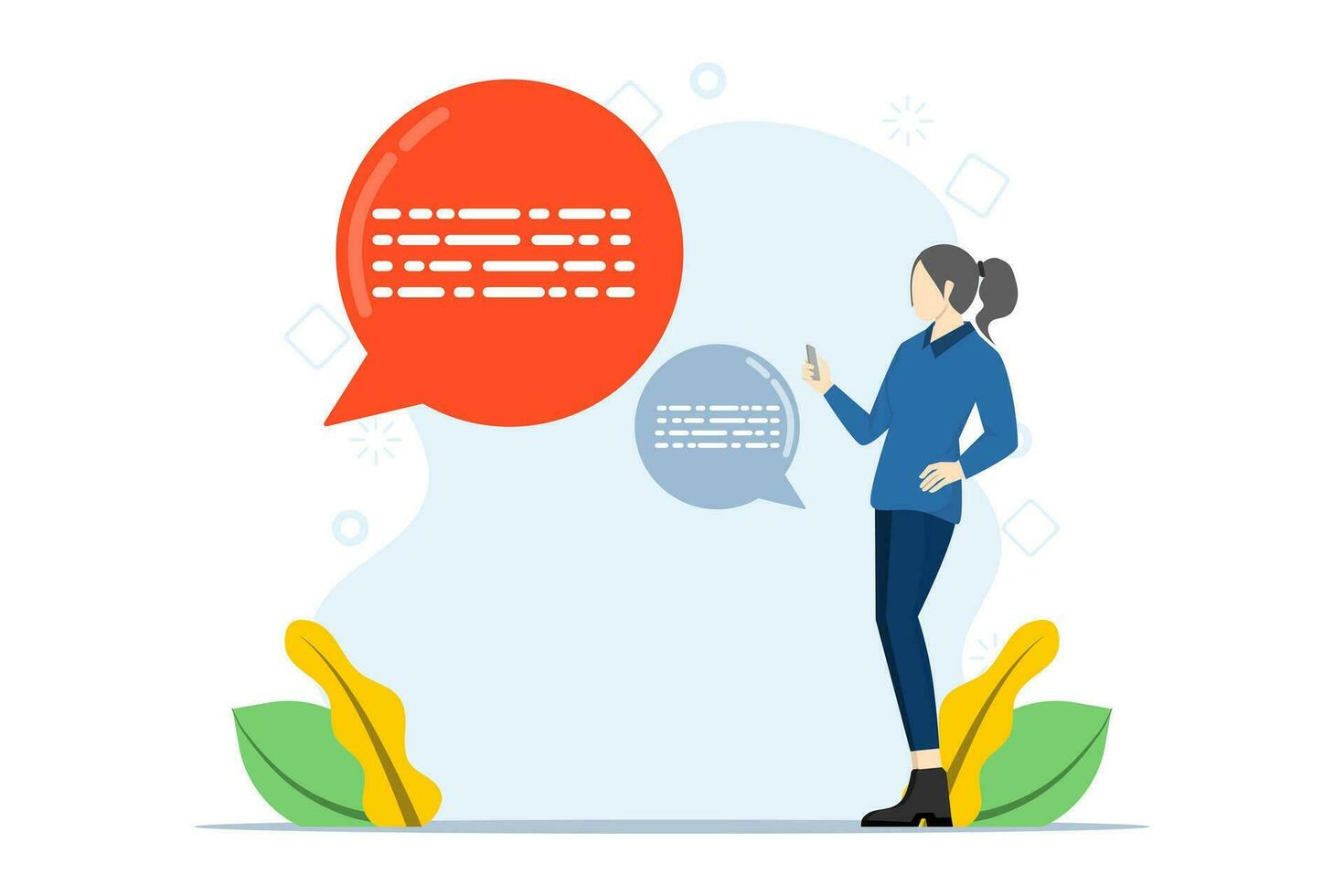 Mobile app concept for secure instant messaging, online chat, character holding smartphone and sending and receiving messages. and data protection. Modern flat vector illustration for poster, banner.