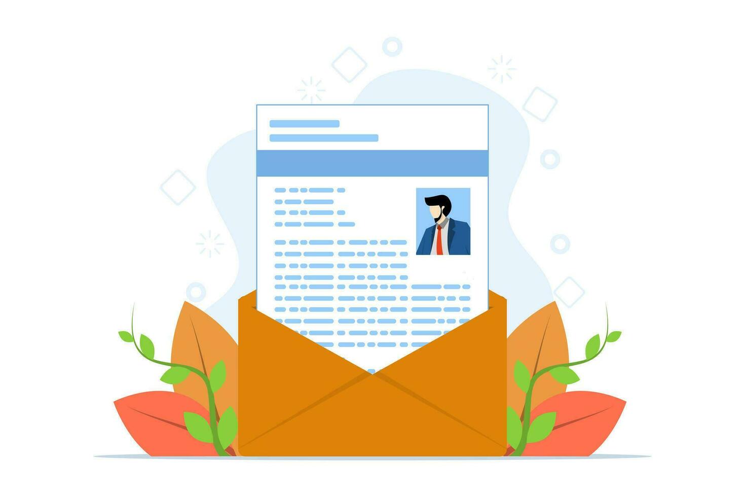 job application email concept, letter containing job application, job vacancy, how to apply for a job, this design is suitable for brochures, posters or banners. flat vector illustration on background