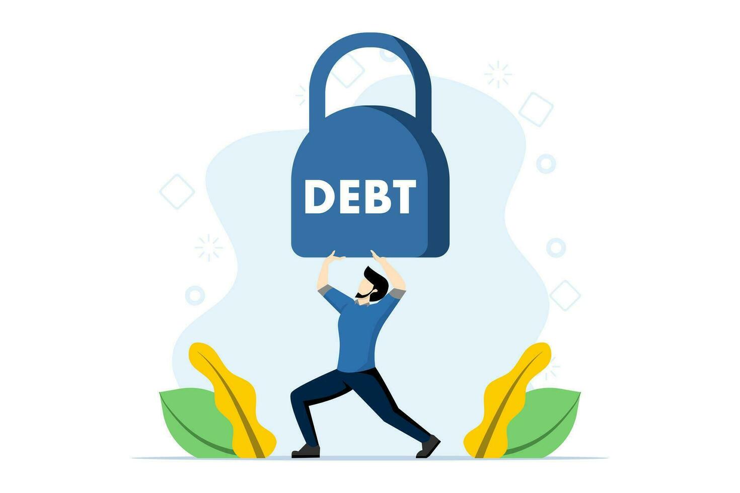 concept of debt burden, financial obligations or loan payments, mortgage or money loan problems, heavy burden of money failure, businessman trying to shoulder a large debt burden. vector illustration.