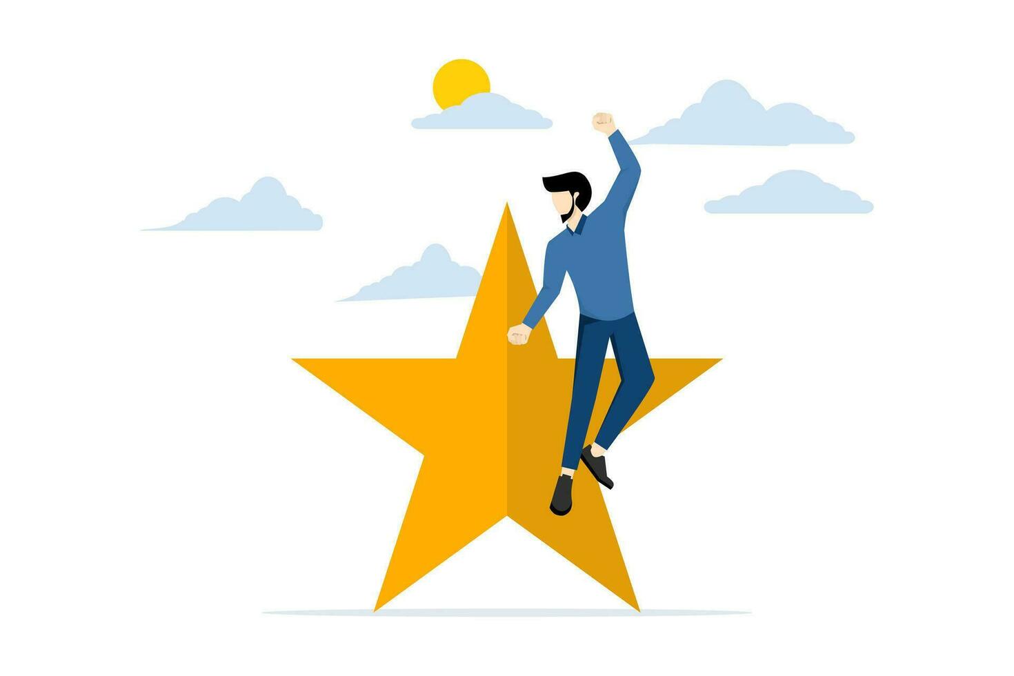 Concept of star employee, successful or confident leader, high performing or achieving staff, evaluation or award winner, qualified and confident entrepreneur with gold star excellence. vector
