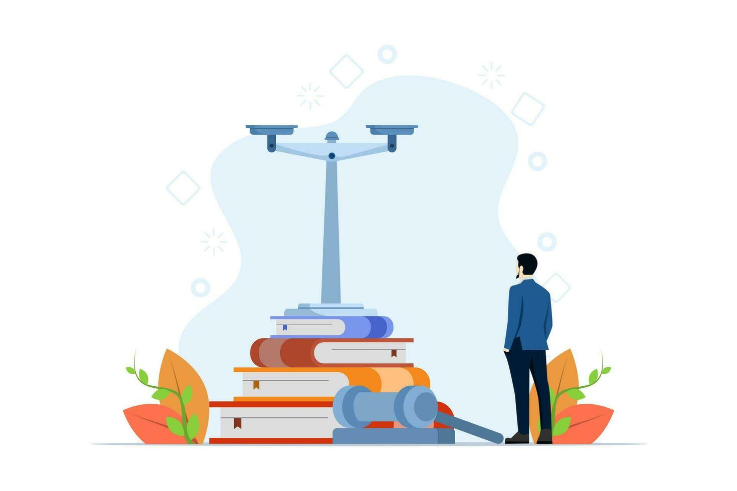 Legal advice concept. Law and justice scene. Characters sign legal contracts, lawyers consult with clients, judge knocks with wooden gavel. Flat cartoon vector illustration and icon.