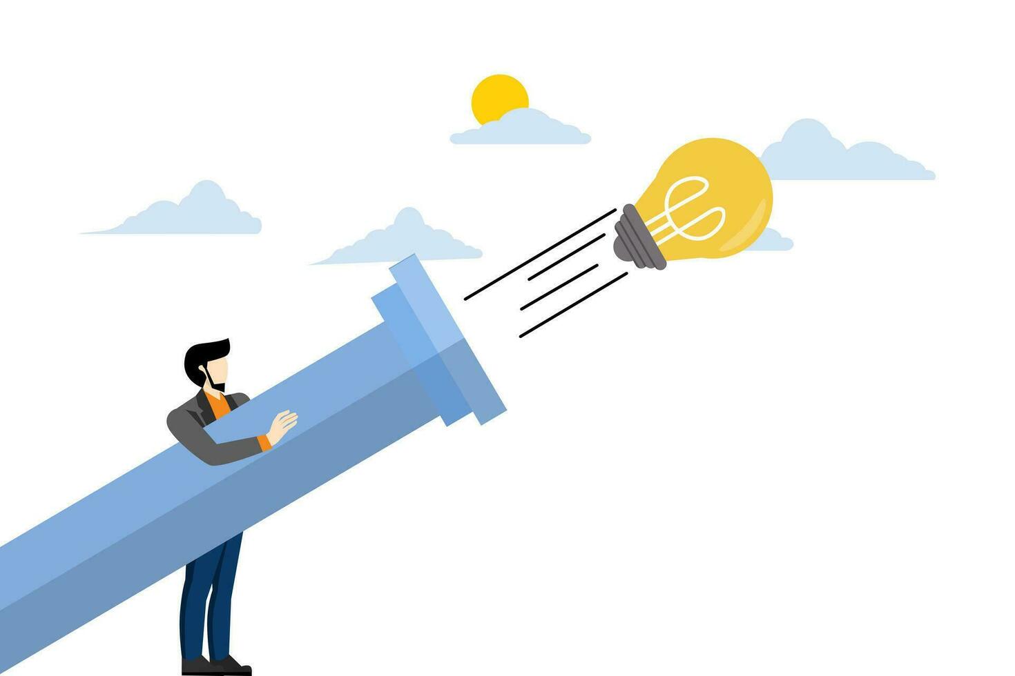 concept of generating ideas, opinions, light bulbs. a man holding a pipe that turns off the lights of ideas, increasing innovation, People generate creative business ideas. business solutions. vector