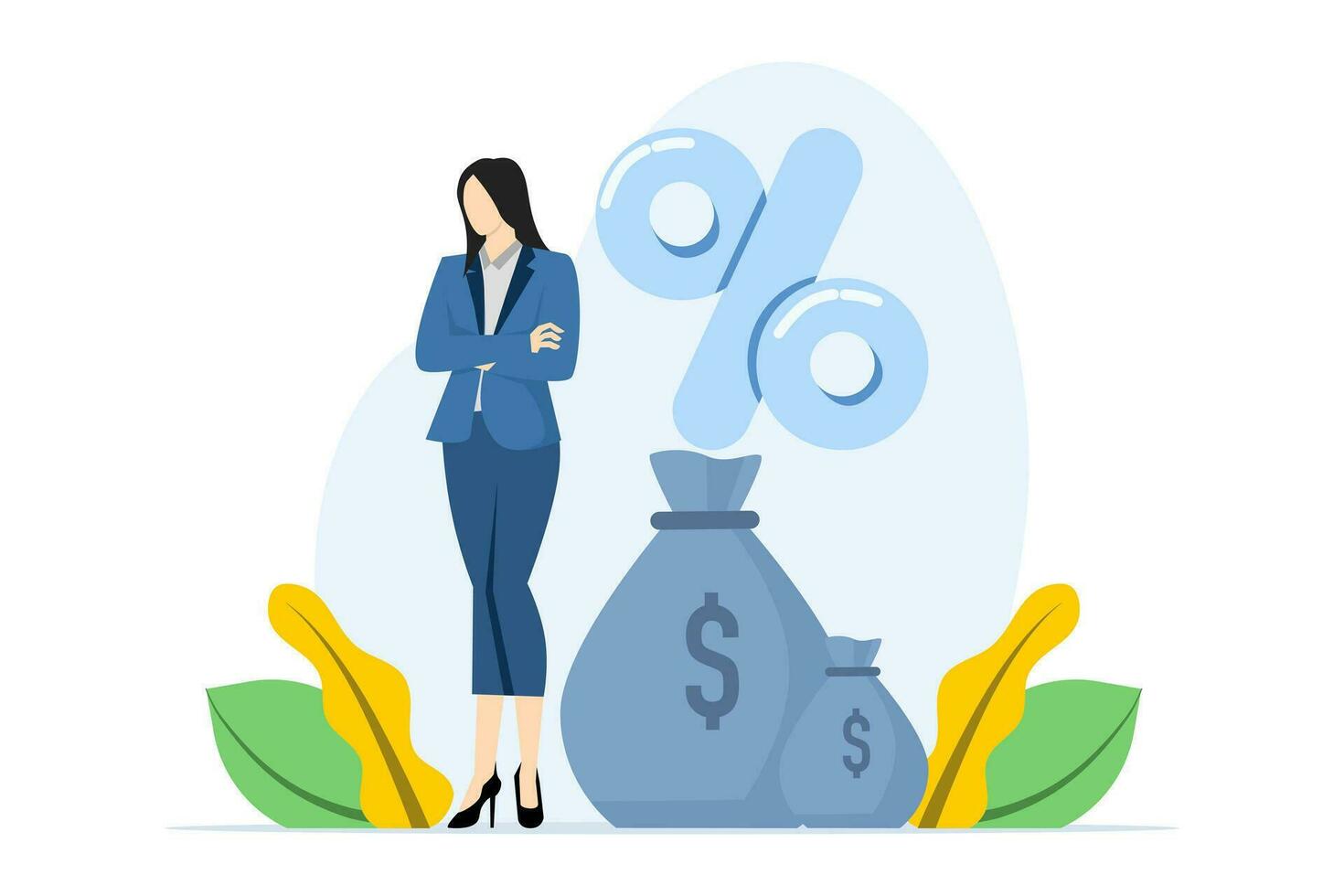 tax payment concept, character standing next to a sack of money and coins, debt payment, tax deduction, flat vector illustration, suitable for backgrounds, landing pages, advertising illustrations.