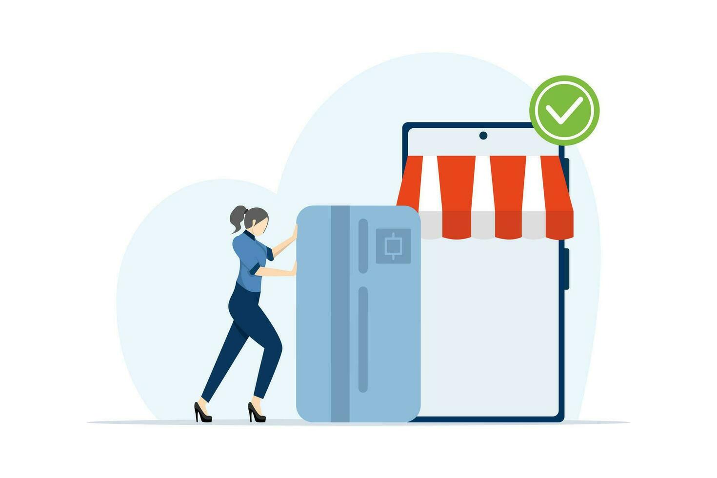 online payment concept, online payment application for smartphone, debit or credit card payment, business concept, about a man pushing a credit card, flat vector illustration on a white background.