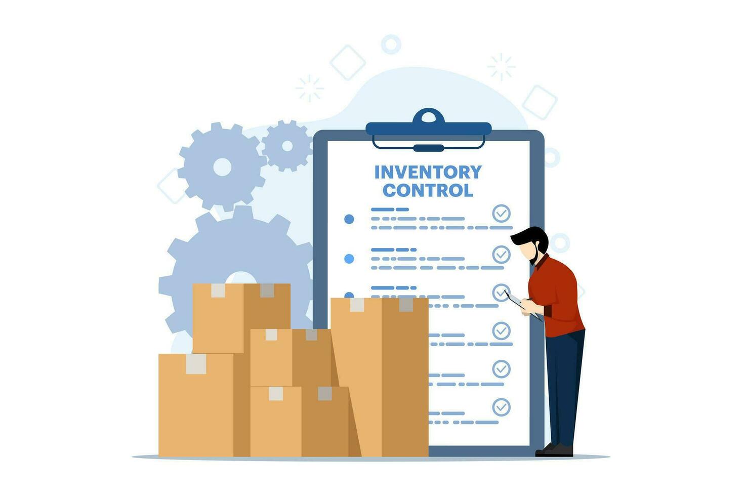 concepto de producto inventario gestión, inventario control, almacén gestión, gerente entrante y saliente bienes, ilustración para sitios web, aterrizaje páginas, móvil aplicaciones, carteles y pancartas vector