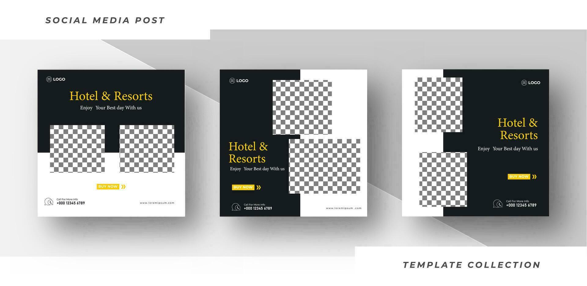 Hotel and resort for sale Social Media Post template design banner. Pro Vector