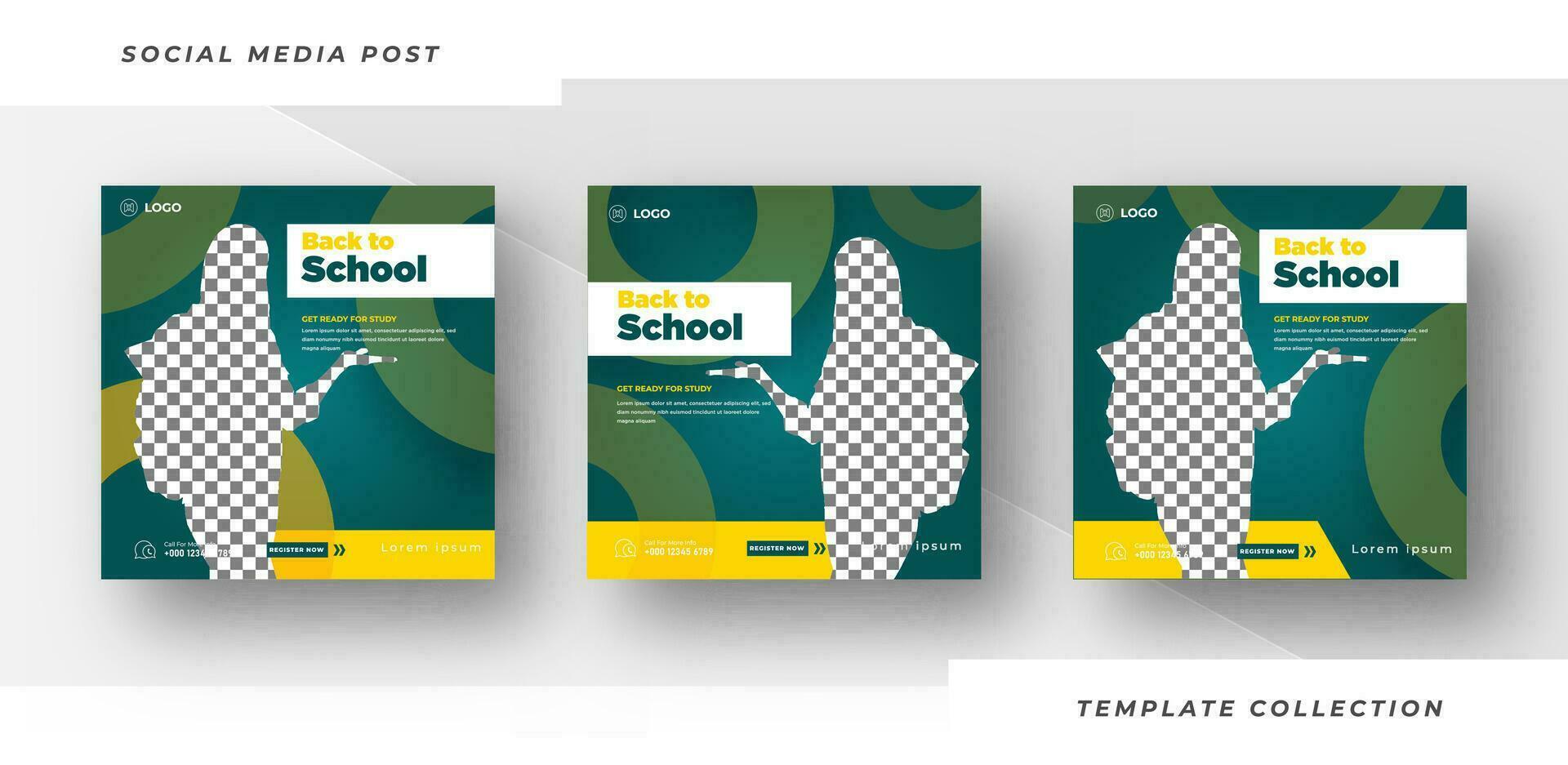 Back to school admission promotion template design, School admission social media post banner design squares background education. Pro Vector