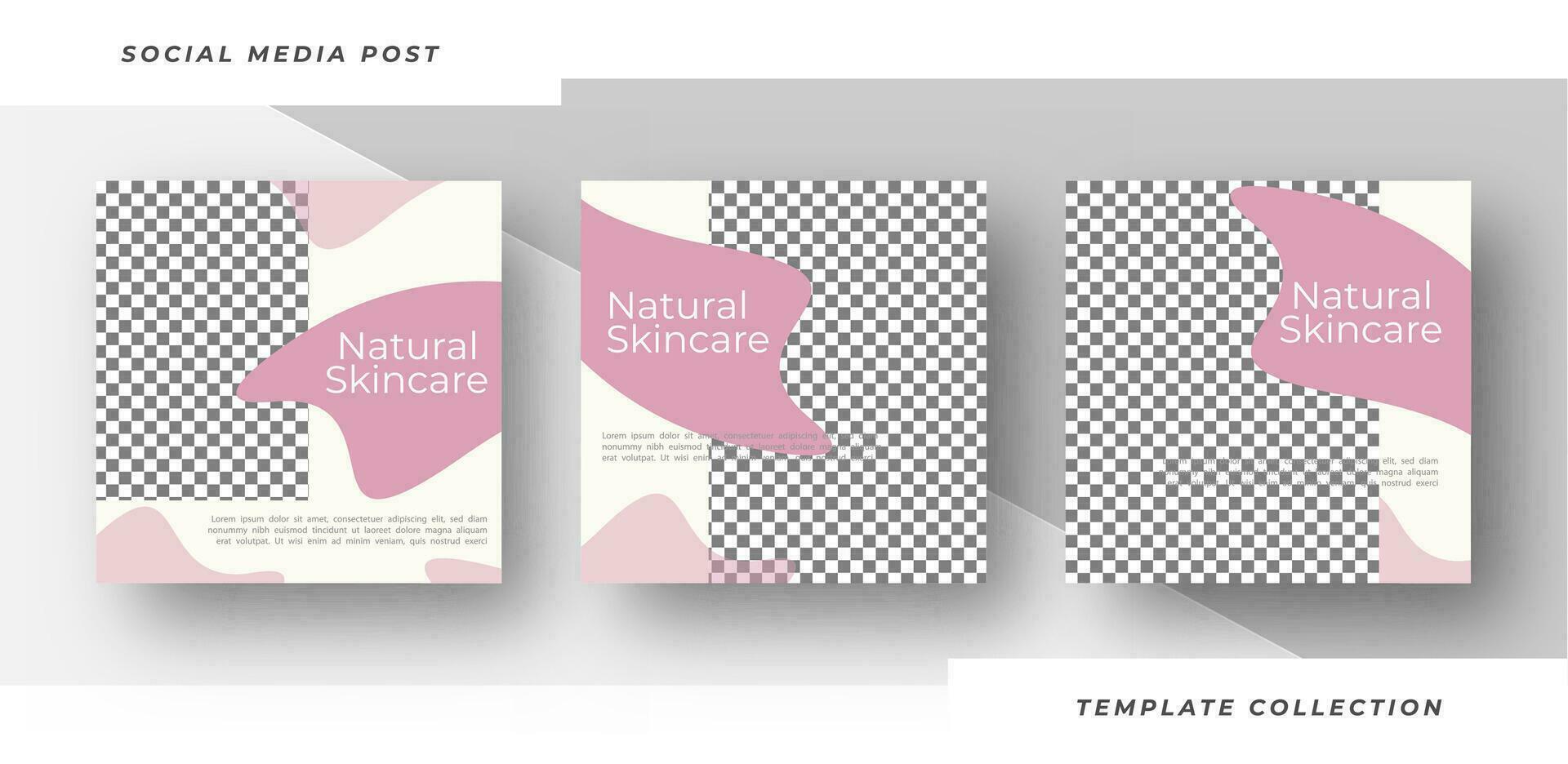 natural protección de la piel maquillaje salón cuadrado bandera belleza y spa protección de la piel colección cuadrado volantes modelo diseño. Pro vector