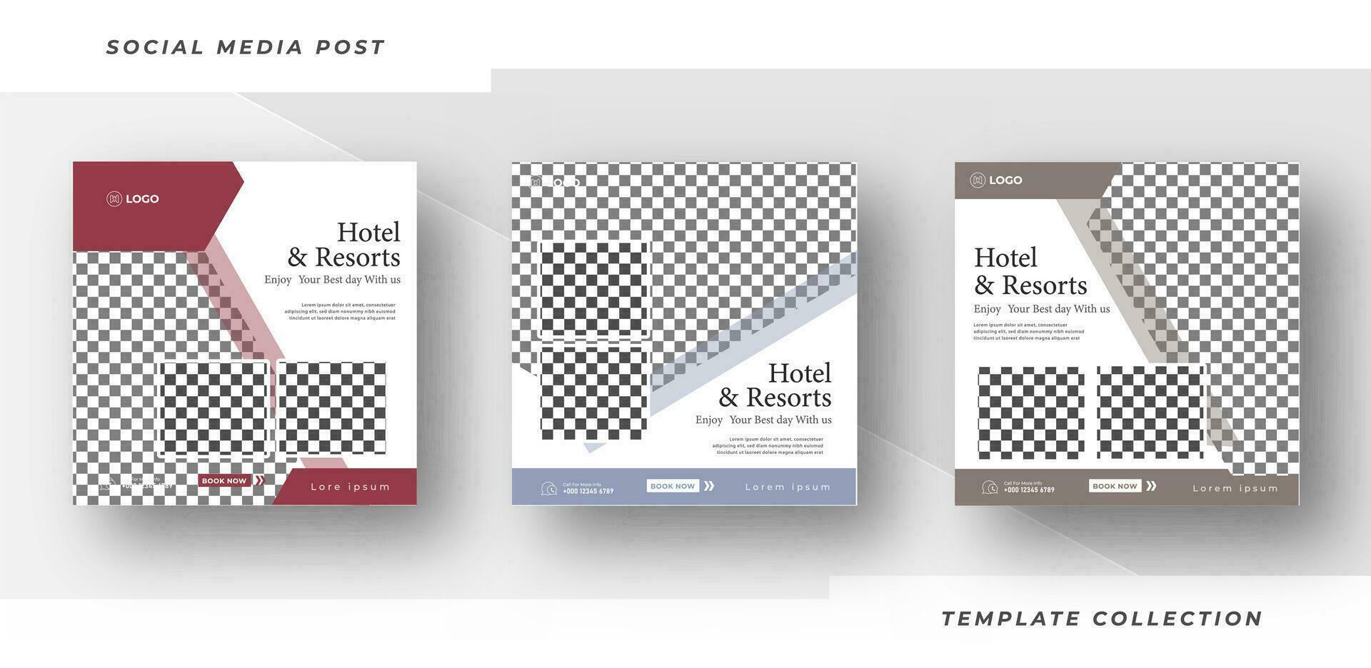 Hotel and resort for sale Social Media Post template design banner. Pro Vector