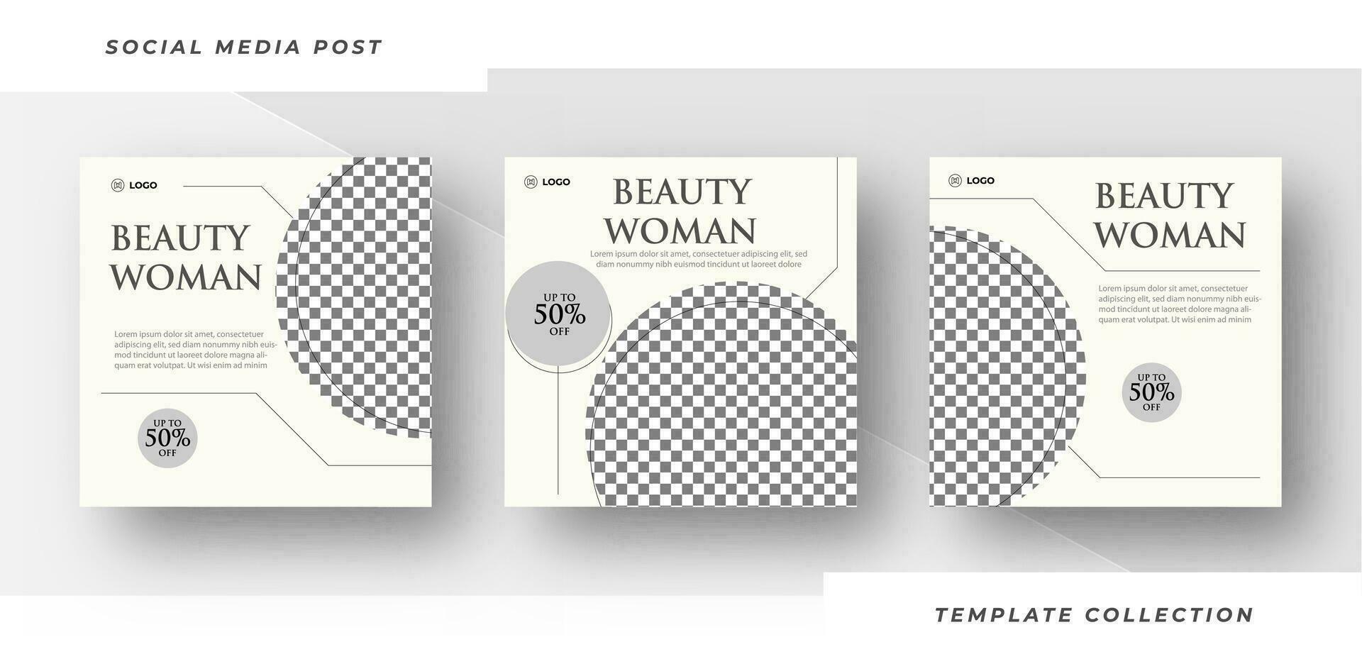 Beauty woman skincare Makeup Salon square banner collection Square Flyer Template Design. Pro Vector