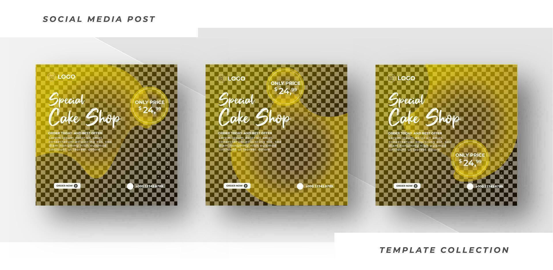 Cake shop menu banner social media post template design. Suitable for Social Media Post Restaurant menu banner social media post. Pro Vector