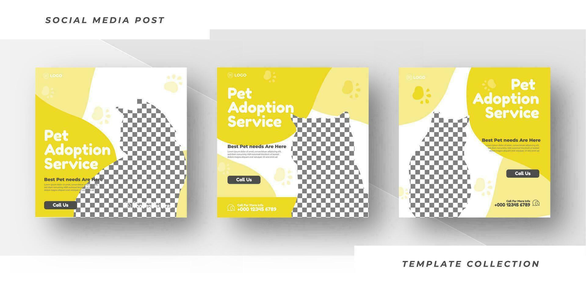 Adoption service Pet food shop banner for social media post template. Pro Vector