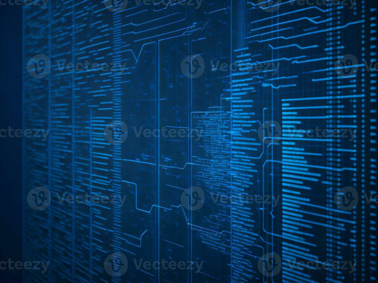 AI generated Blue digital binary data on computer screen background. binary code background . abstract blue background photo