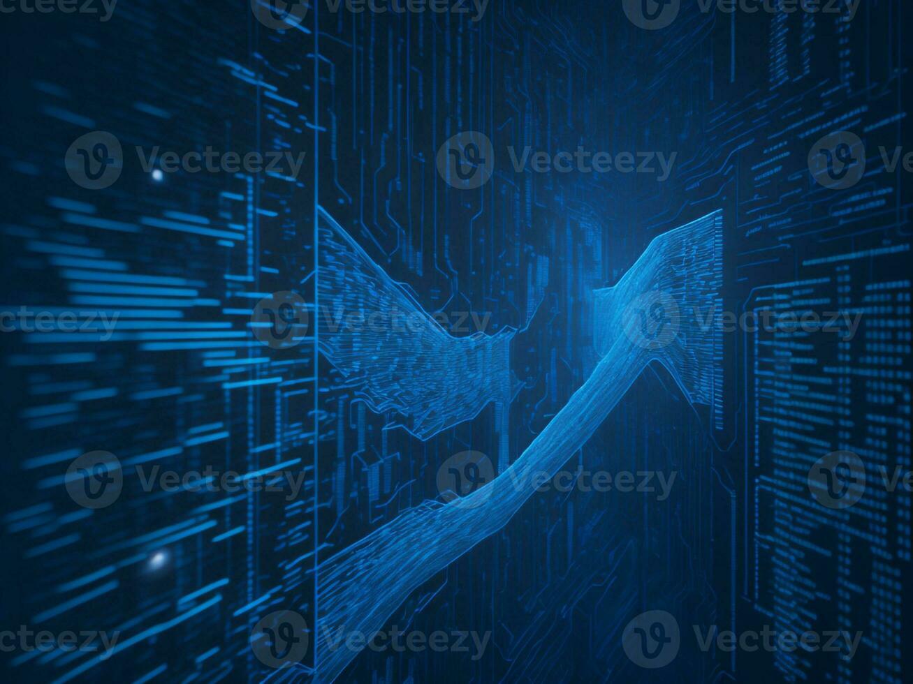AI generated Blue digital binary data on computer screen background. binary code background . abstract blue background photo