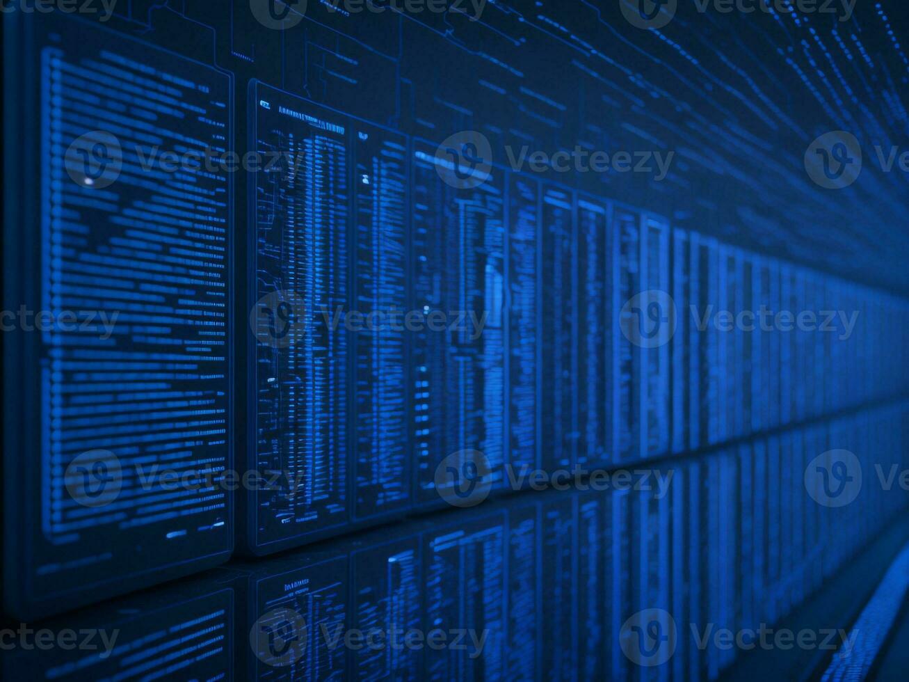 AI generated Blue digital binary data on computer screen background. binary code background . abstract blue background photo