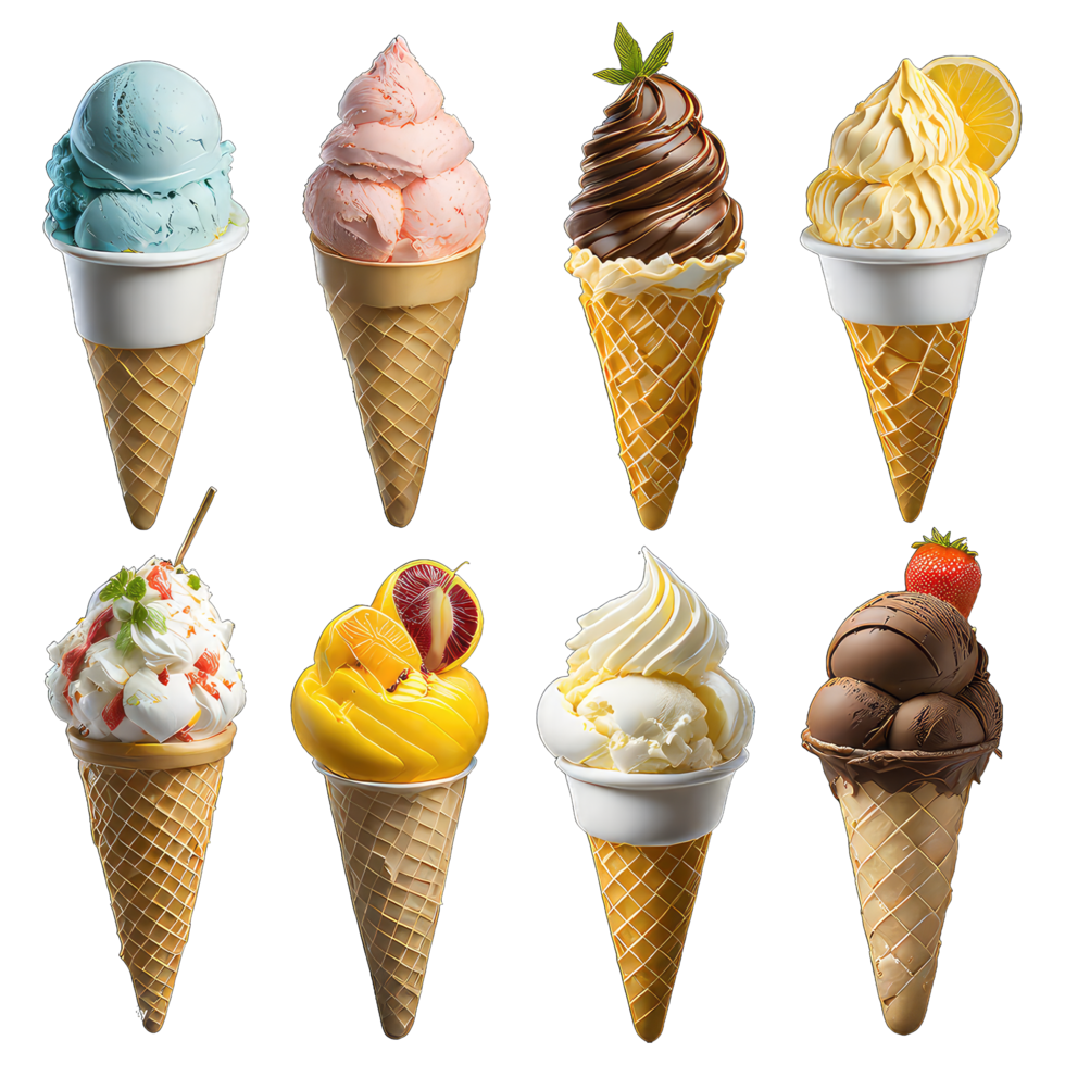 AI generated set of ice cream isolated on transparent background png