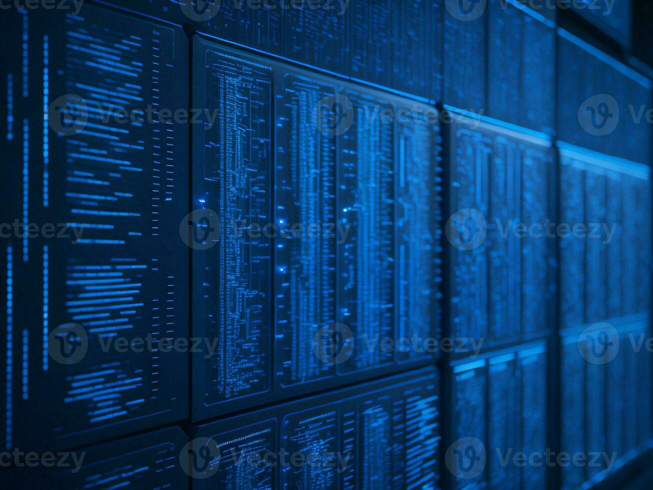 AI generated Blue digital binary data on computer screen background. binary code background . abstract blue background photo