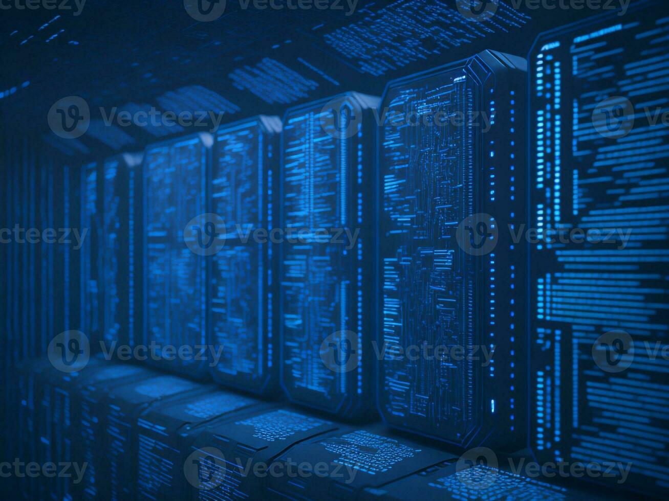 AI generated Blue digital binary data on computer screen background. binary code background . abstract blue background photo