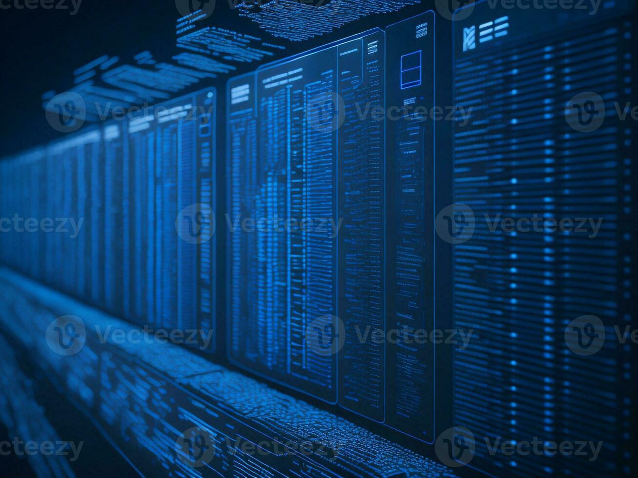 AI generated Blue digital binary data on computer screen background. binary code background . abstract blue background photo