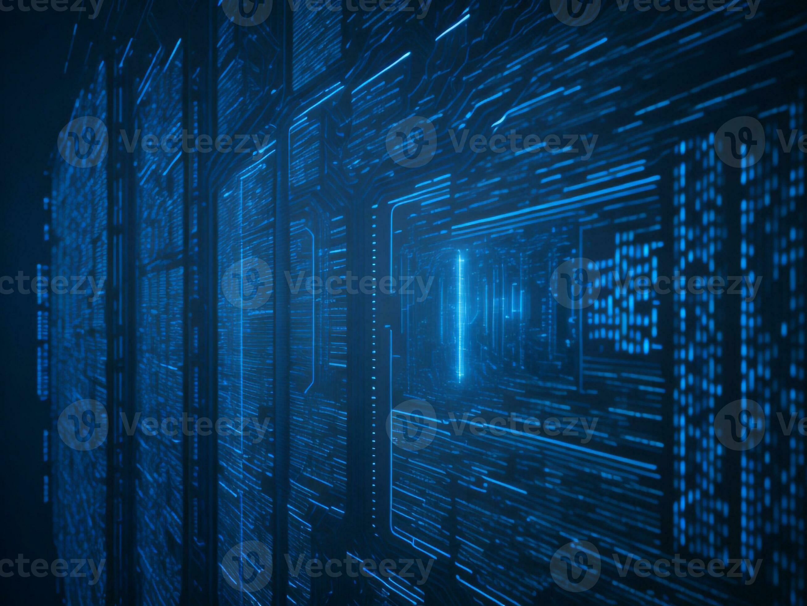 AI generated Blue digital binary data on computer screen background ...