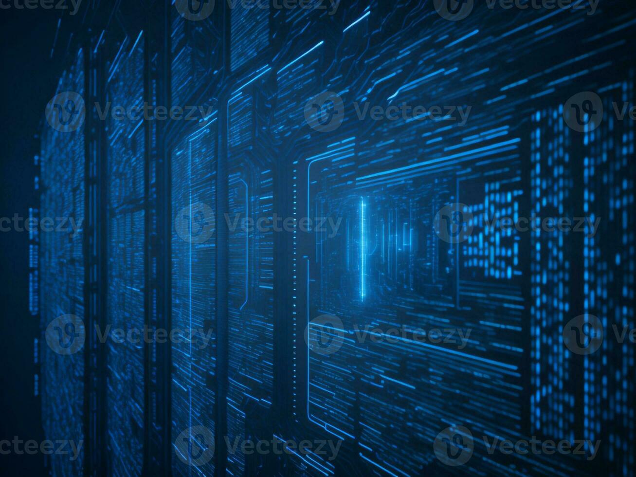 AI generated Blue digital binary data on computer screen background. binary code background . abstract blue background photo