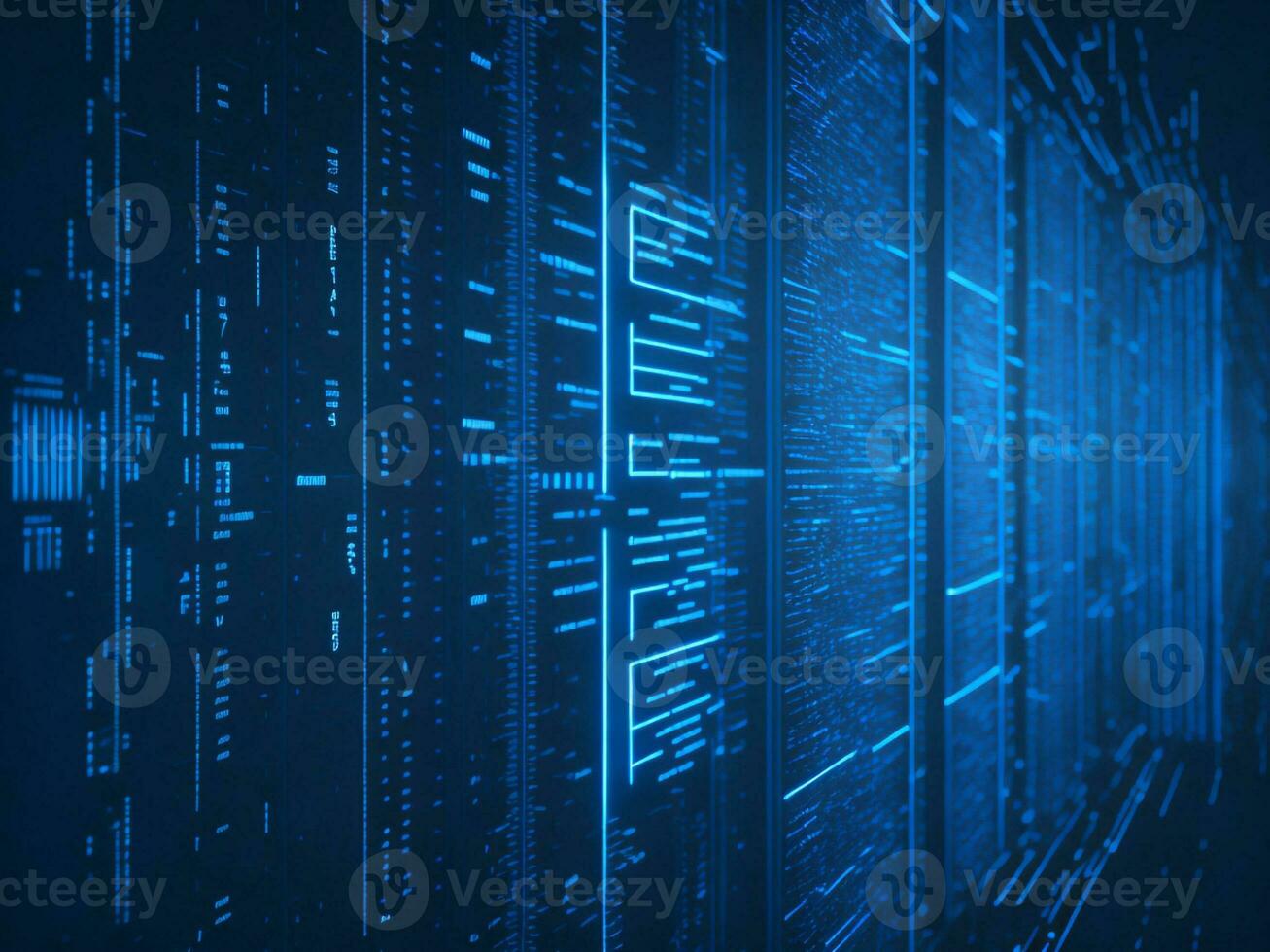 AI generated Blue digital binary data on computer screen background. binary code background . abstract blue background photo