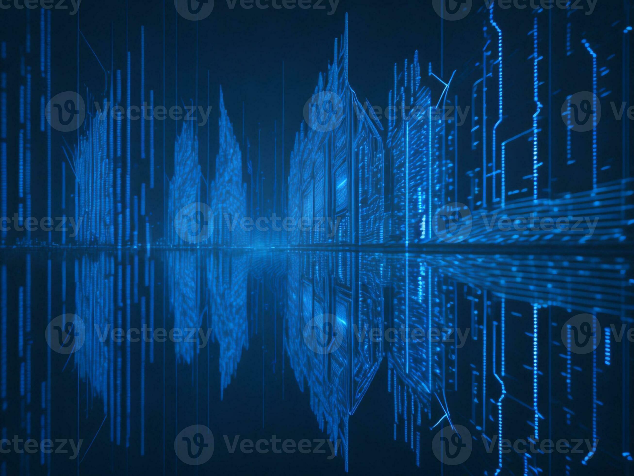 AI generated Blue digital binary data on computer screen background ...
