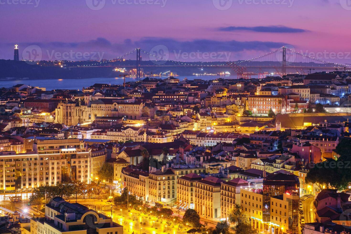 Evening view of Lisbon from Miradouro da Senhora do Monte viewpoint. Lisbon, Portugal photo