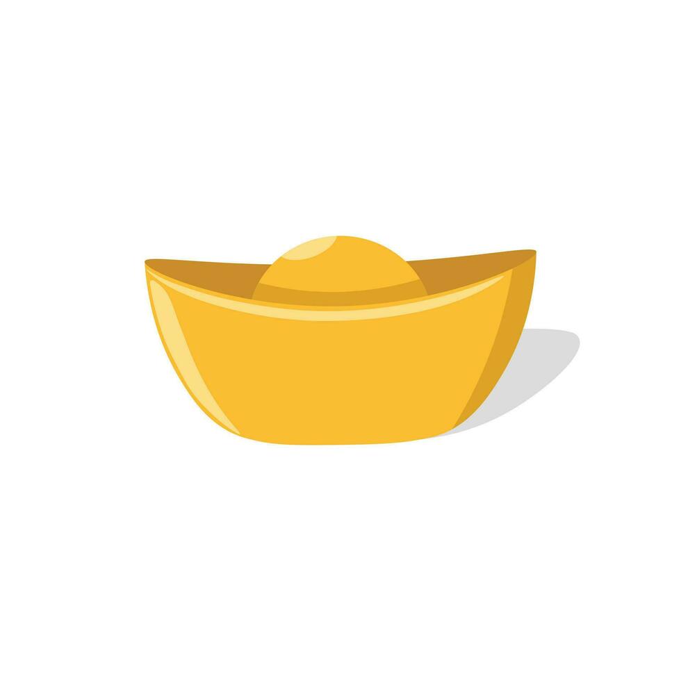 Chinese gold ingot flat vector illustration isolated on white background. Element for spring, lunar new year, chinese new year concept. Clip art for greating card, banner, brochure, web, sticker.