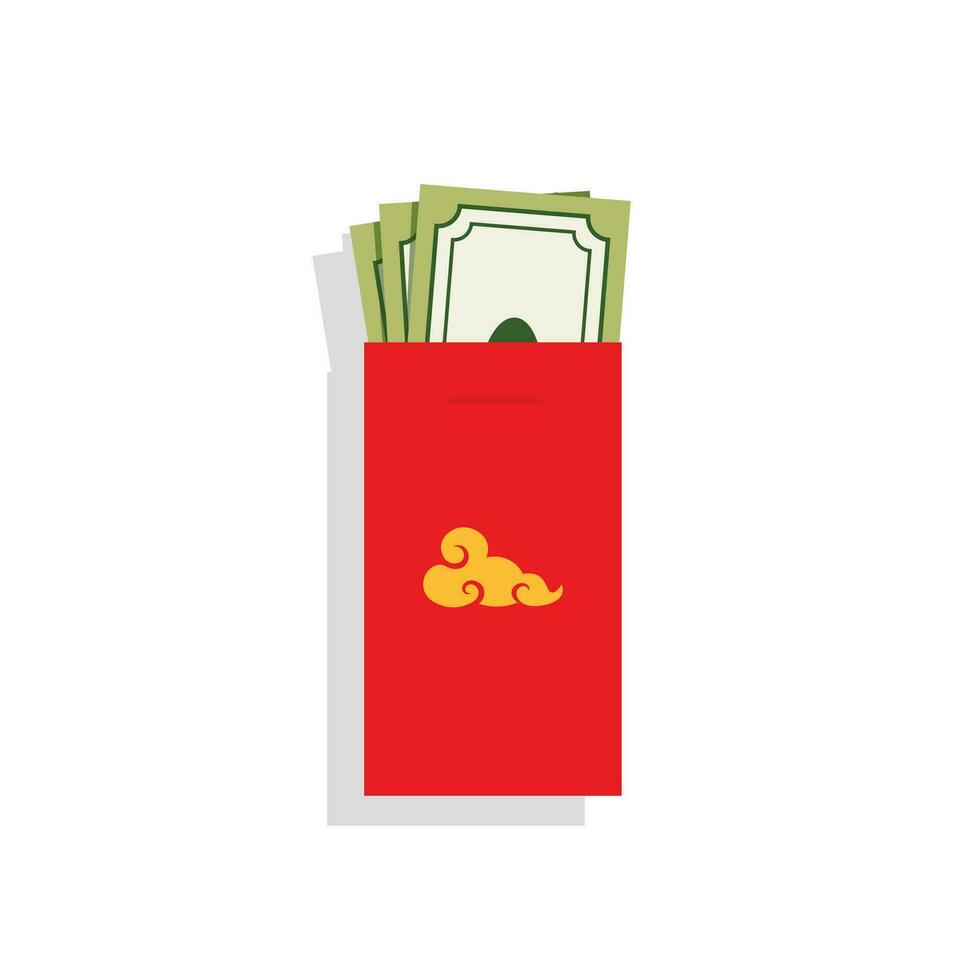 Red envelope and lucky money flat vector illustration isolated on white background. Element for asian lunar new year, chinese new year concept. Clip art for greating card, banner, web, sticker.
