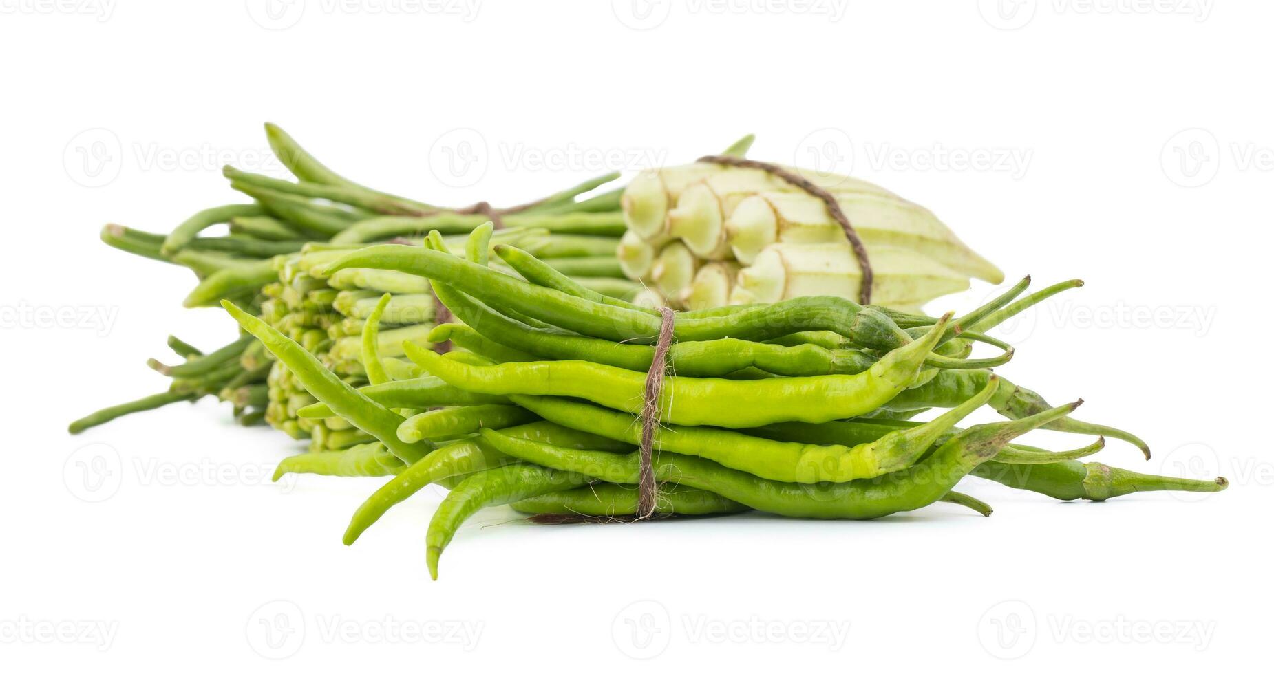 Green Chili With Others Vegetables or Mirchi on White Background photo