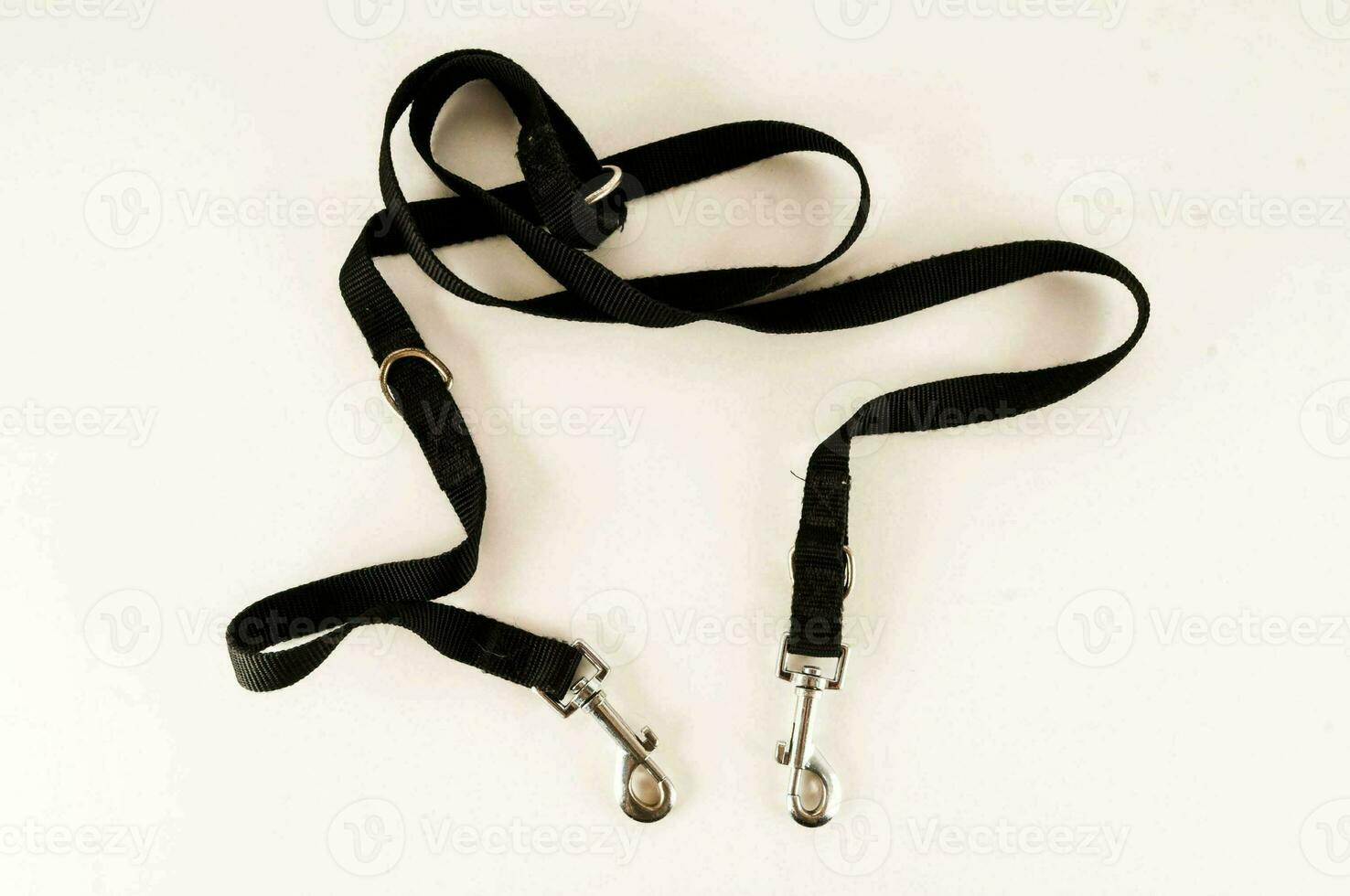 a pair of black dog leashes with metal hooks photo