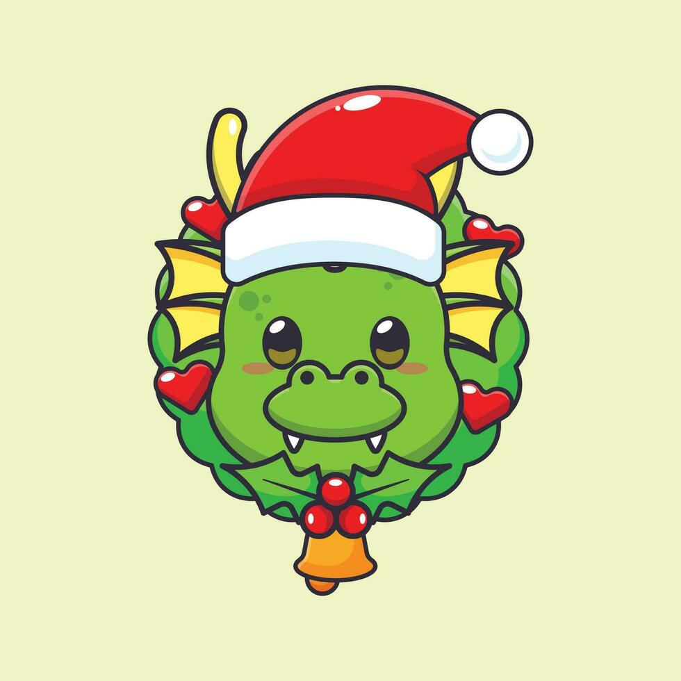 Cute dragon in christmas day. Cute christmas cartoon character illustration. vector