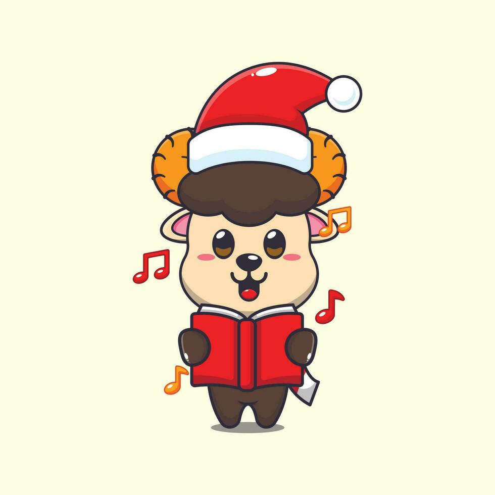 Cute ram sheep sing a christmas song. Cute christmas cartoon character illustration. vector