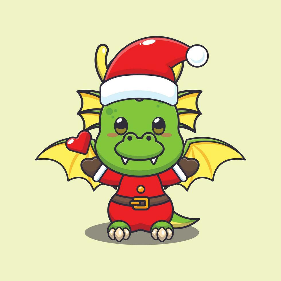 Cute dragon wearing santa costume. Cute christmas cartoon character illustration. vector