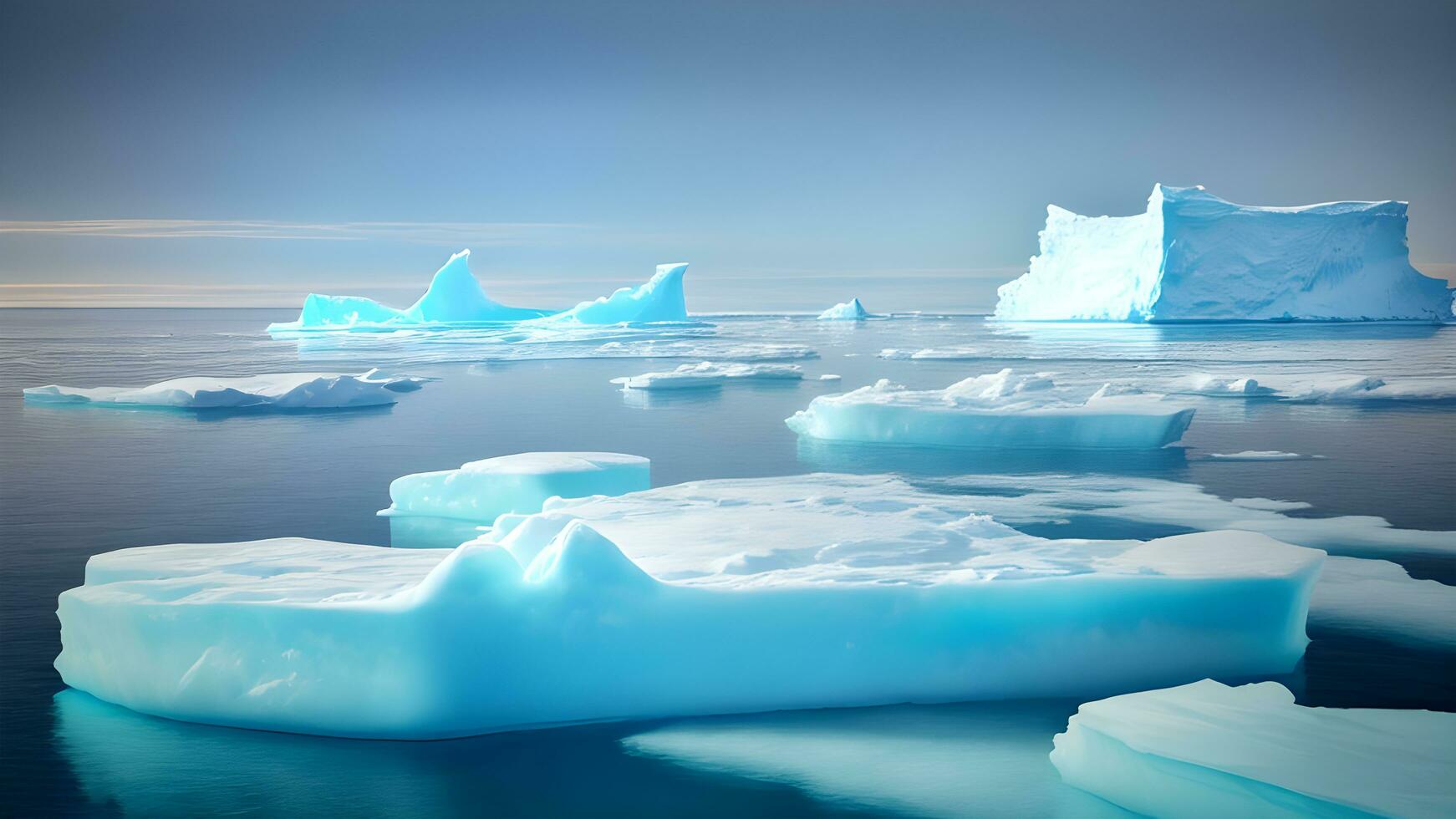 ai generado majestuoso icebergs, de la naturaleza congelado sinfonía foto