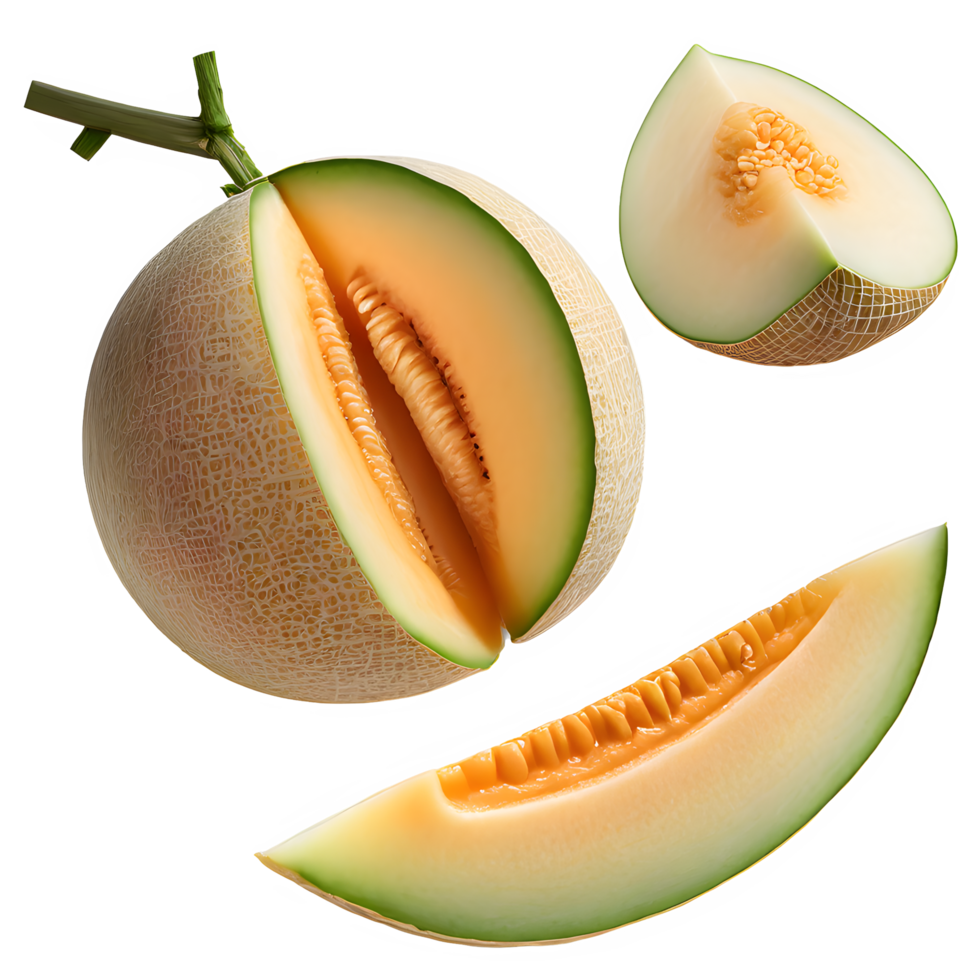AI generated japanese melon sliced isolated on transparent background png